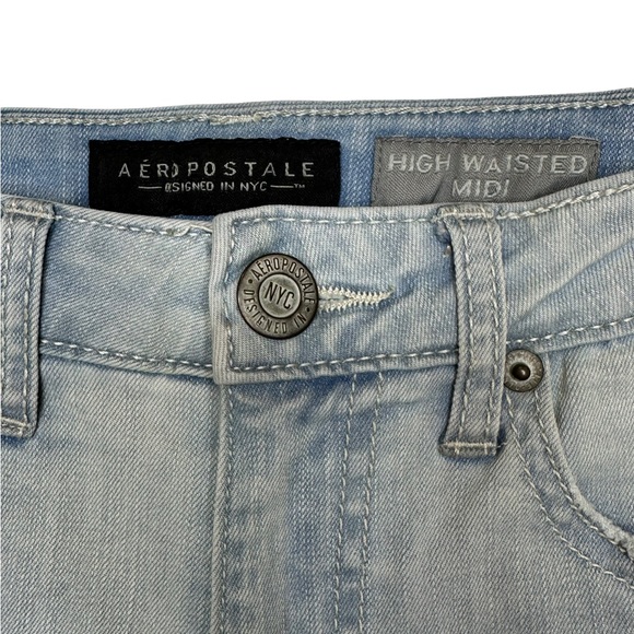 Aeropostale Jean Shorts High Waisted MIDI Womens Stretch Light Wash Rolled 4 - Picture 6 of 8